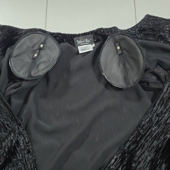 VTG Diane Freis Burnout Velvet Cardigan 1X Black Metallic Lined LS Lagenlook - Picture 10 of 16